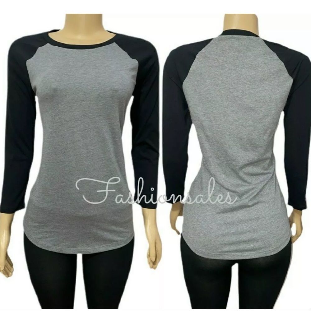 Victoria’s Secret Pink 5th & Ocean 3/4 sleeve Crew Neck Baseball tee shirt gray